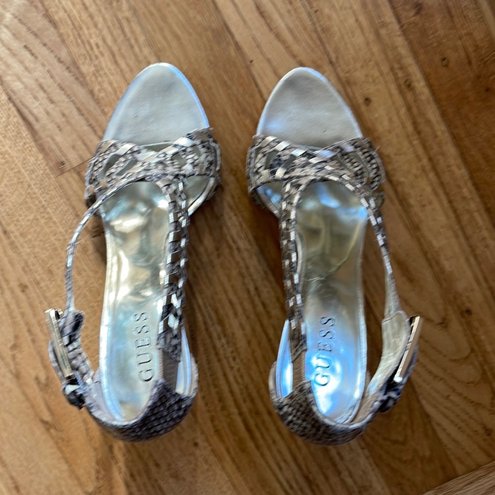 Guess sandal in gold and beige 3.5 heel - women’s size 7.5